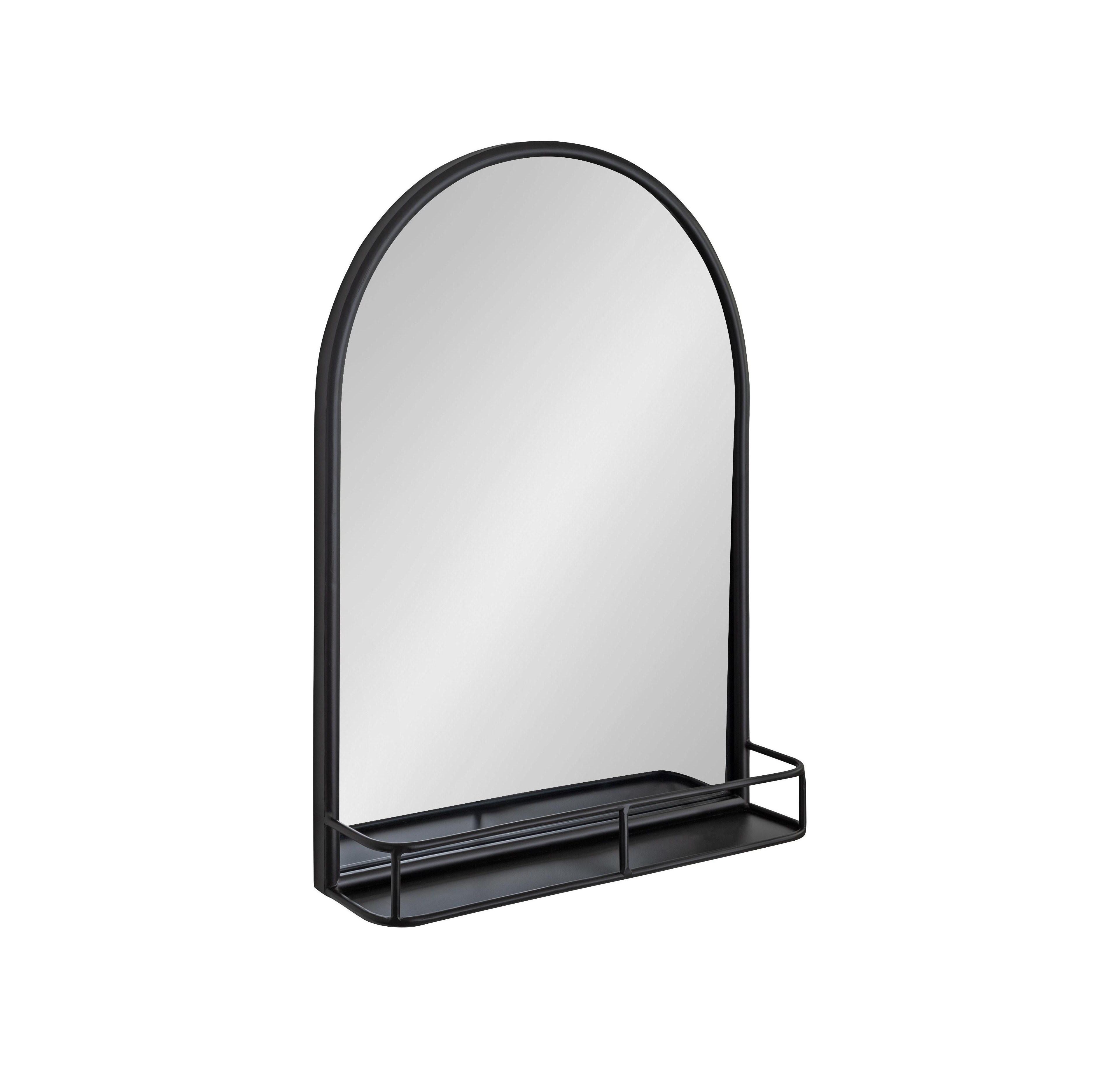 Kate and Laurel Estero Metal Framed Arch Wall Mirror with Shelf, Functional Bathroom for Over Sink, Entryway Shelf