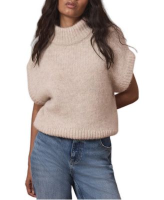 Women's Wool Blend High Neck Ribbed Knit Top
