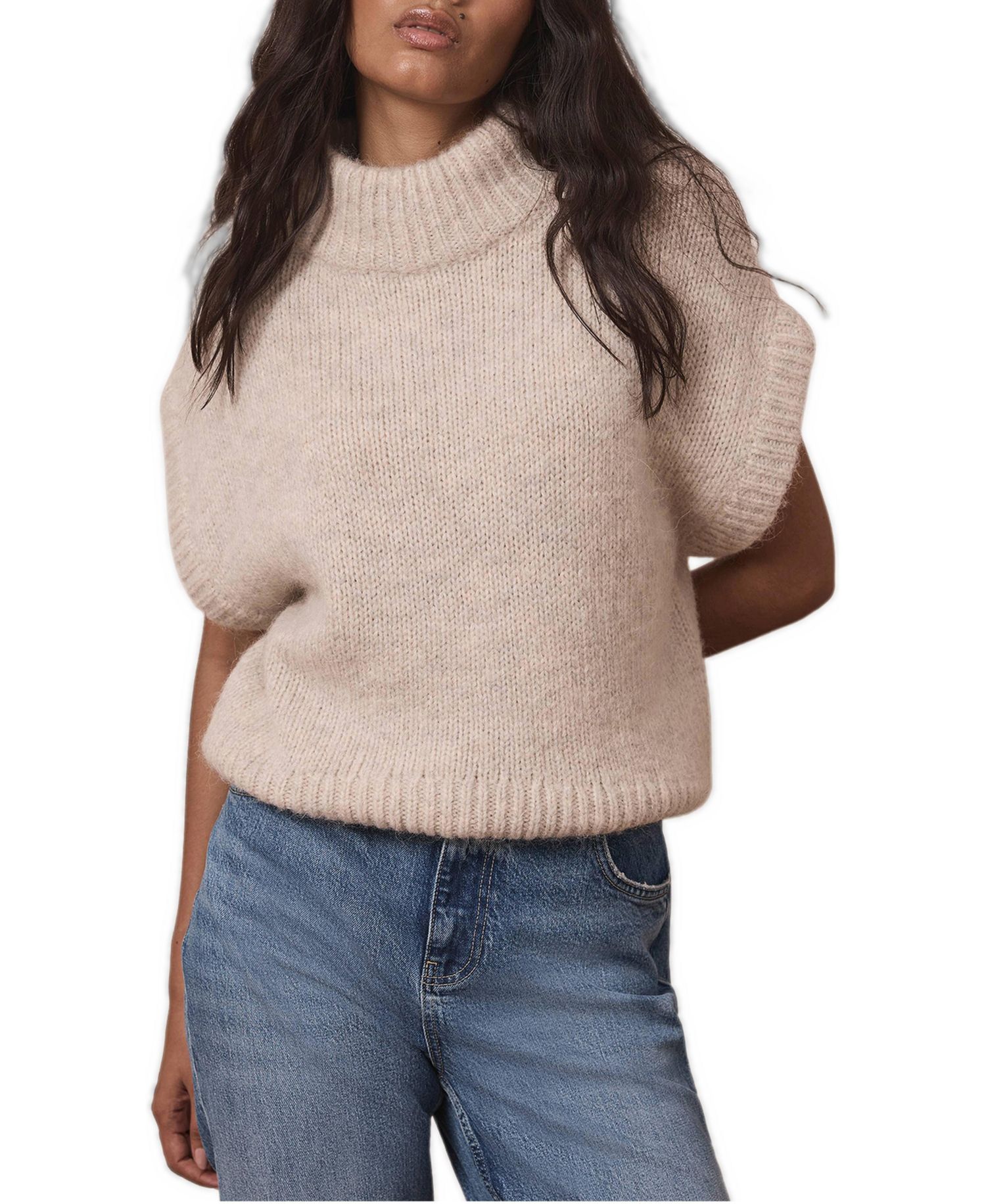 Women's Wool Blend High Neck Ribbed Knit Top