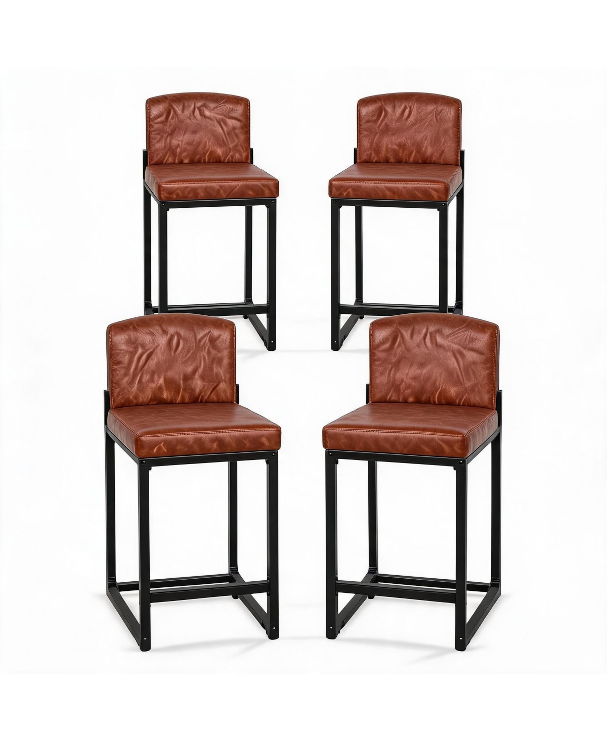 gaomon Set of 4 Modern Bar Stools- Pu Leather Counter Height Barstools with Back, Upholstered Bar Chairs for Kitchen Island and Home Bar, Metal Frame