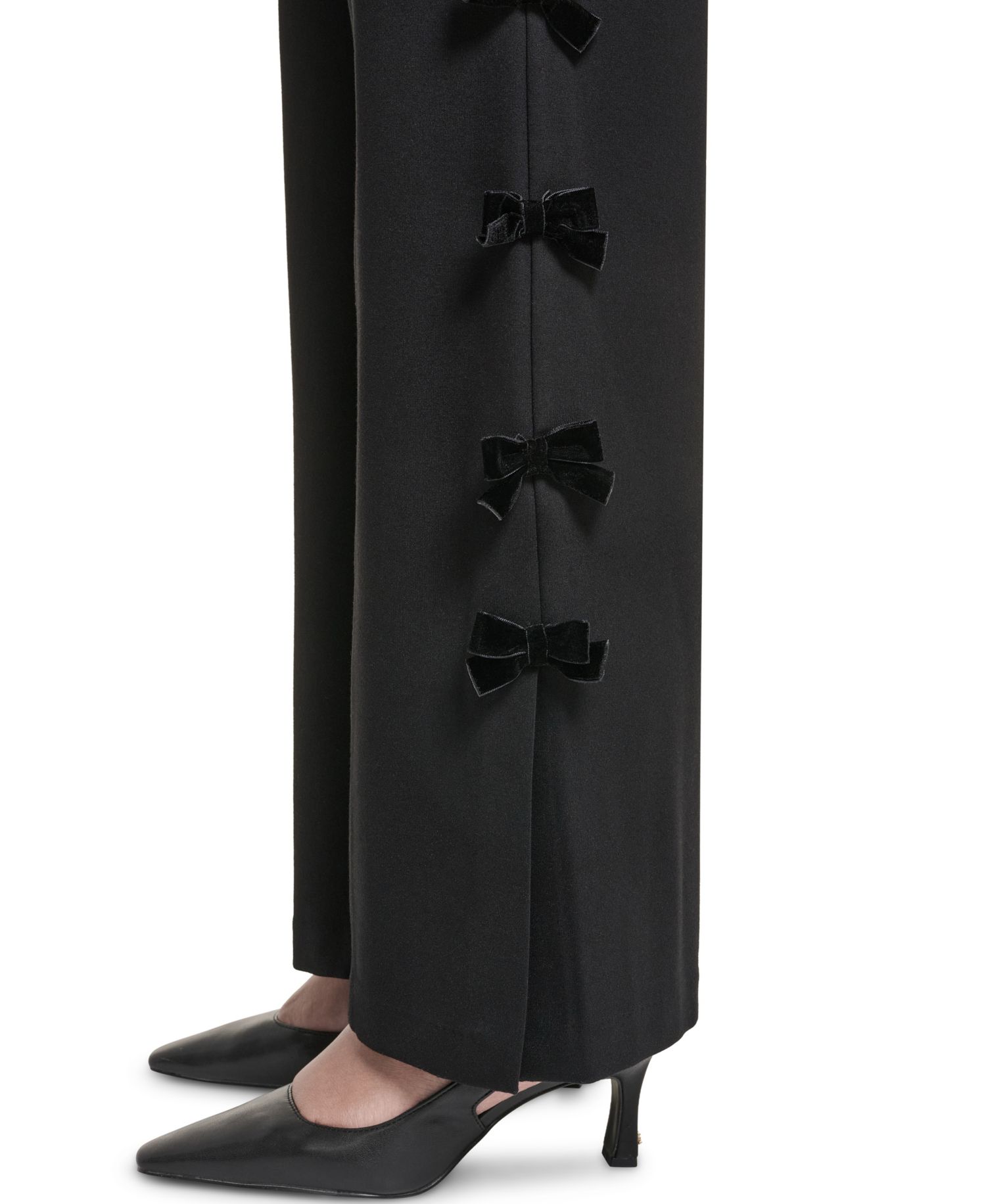 Petite Soft Set Bow Bottom Wide-Leg Velvet Pants