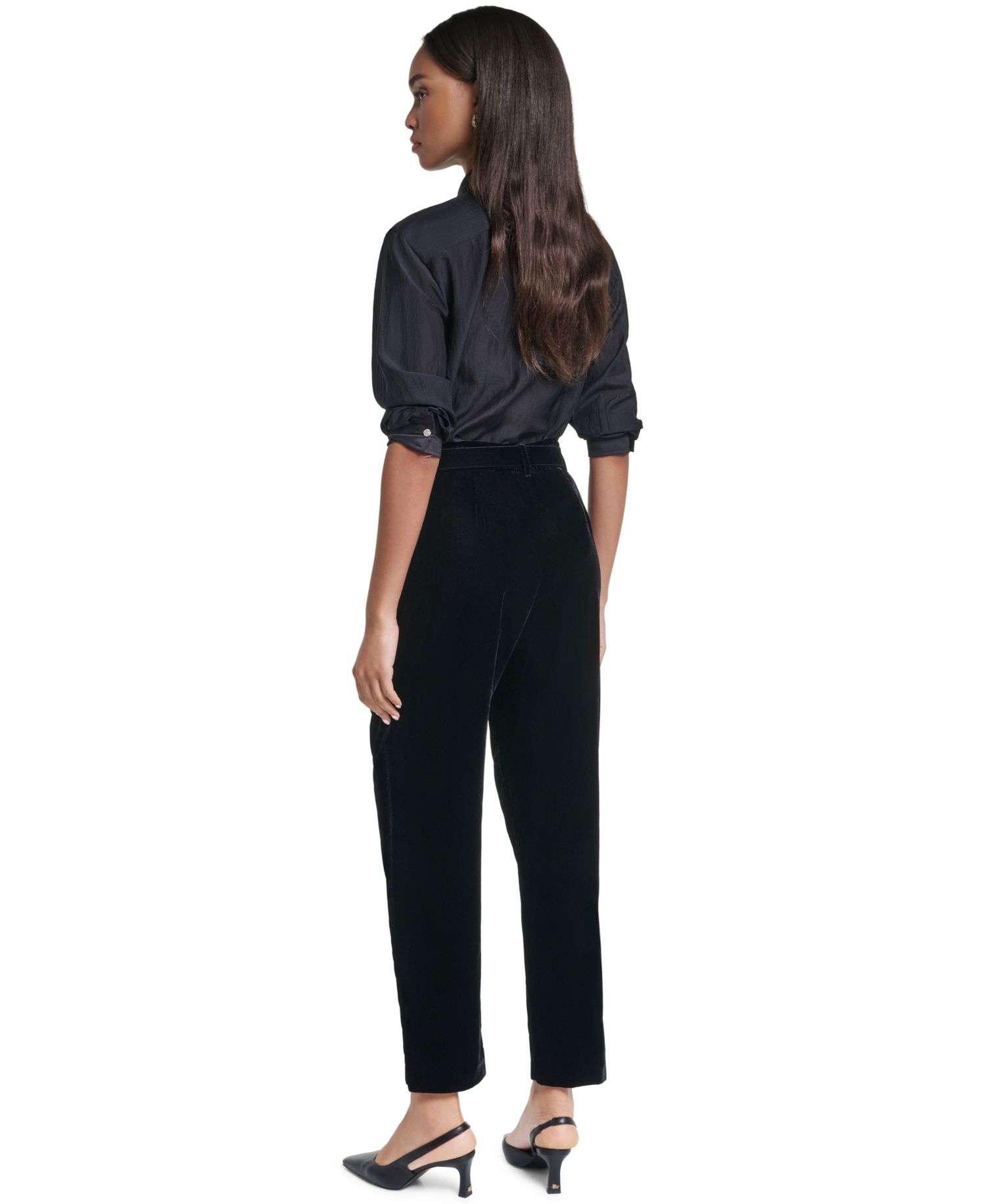 Petite Velvet High-Waisted Pants
