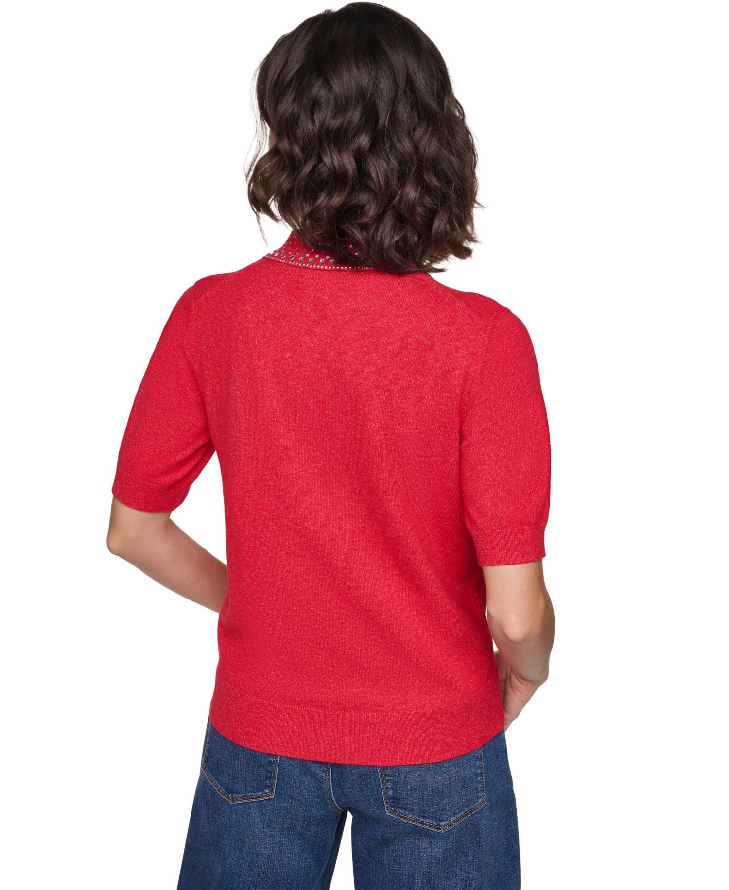Petite Key Item Short-Sleeve Embellished-Collar Polo Shirt