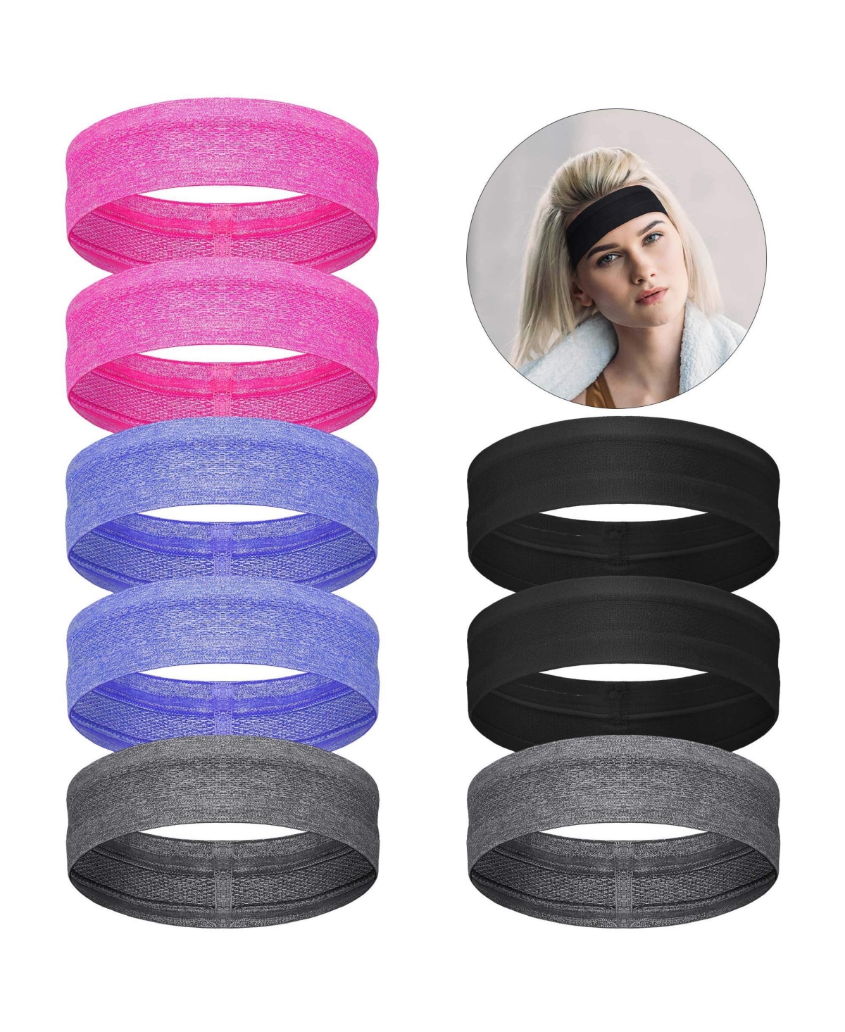 Peneyon 8 Non Slip Workout Headbands For Women Stretch Sweat Absorbent - Purple and pink