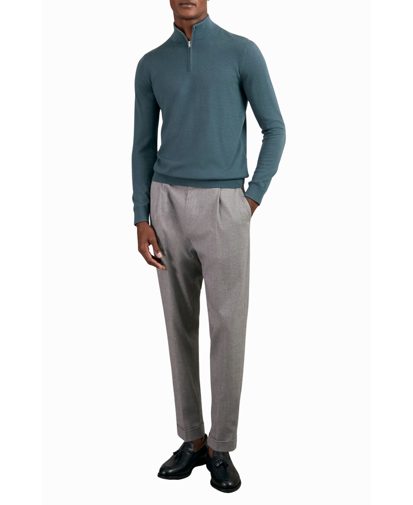 Мужской свитер REISS Blackhall Merino Wool Half-Zip Funnel Neck, цвет: Синий — фото 4