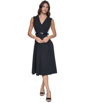 Women's V-Neck Colorblock Fit-and-Flare Dress