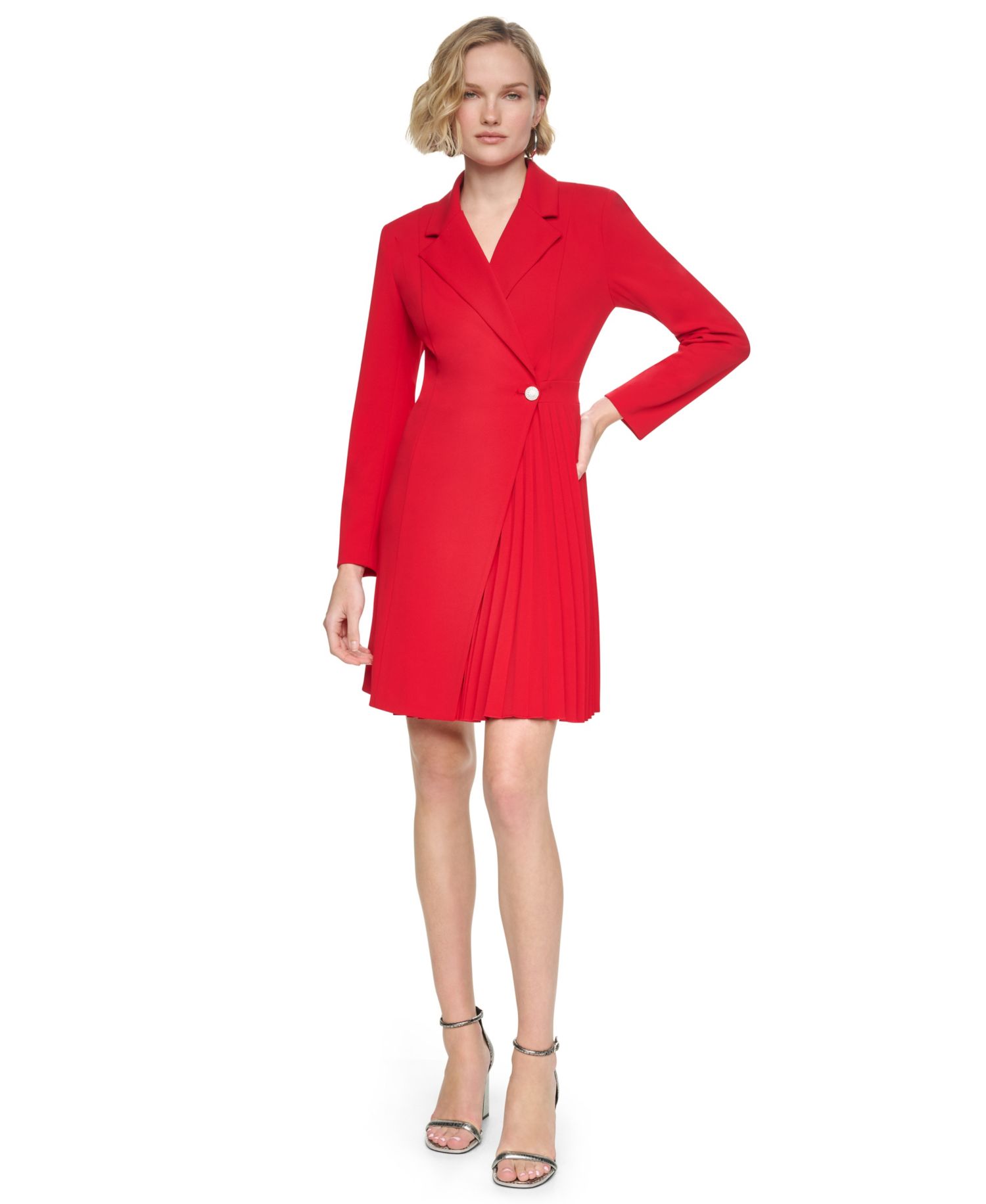 Women's Long-Sleeve Pleated Coat Dress