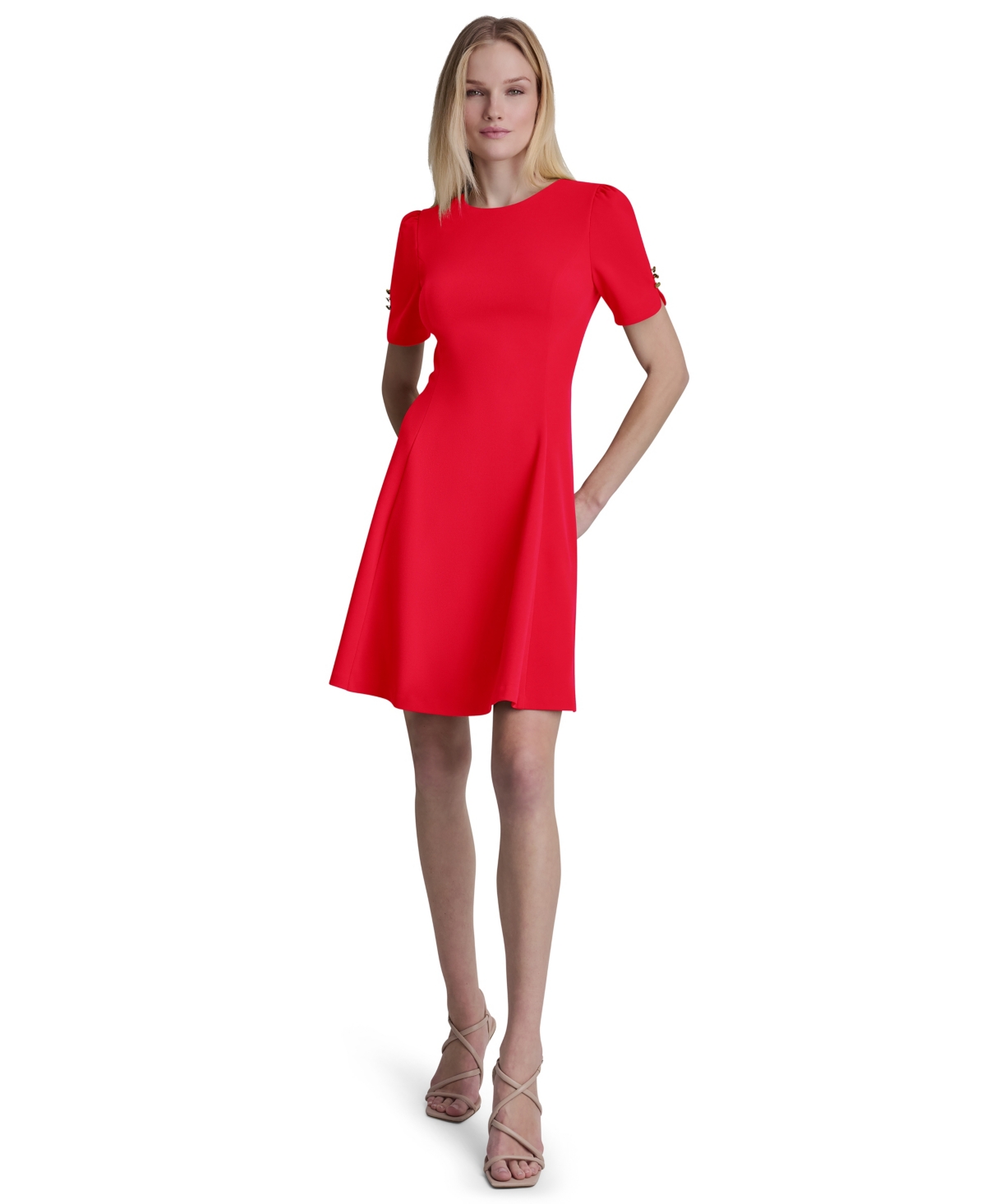 Dkny Women's Short-Sleeve Jewel Neck Dress - Scarlet
