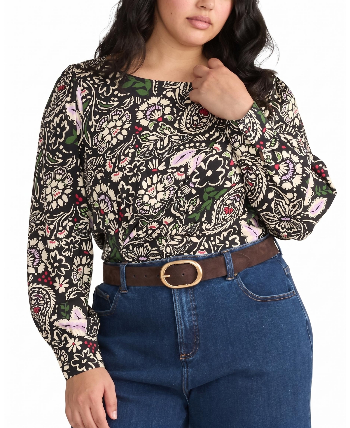 Sabrina Twist Front Stretch Cupro Blouse - Black Forest Print - M_18-20 / Black Forest Print