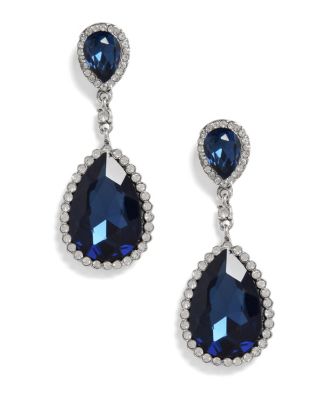 Silver-Tone Imitation Crystal Navy Blue Teardrop Drop Earrings