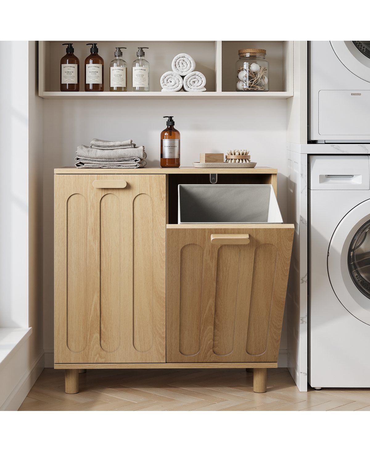 Streamdale Furniture Oak Tilt-Out Laundry Cabinet with Removable Basket - Oak