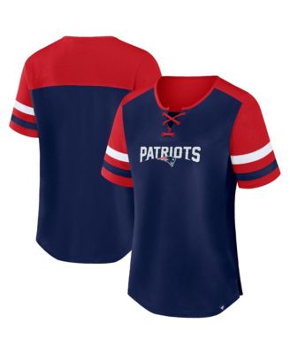 Women's Navy/Red New England Patriots Plus Size&nbsp;Throwback Curl Route Lace-Up T-Shirt