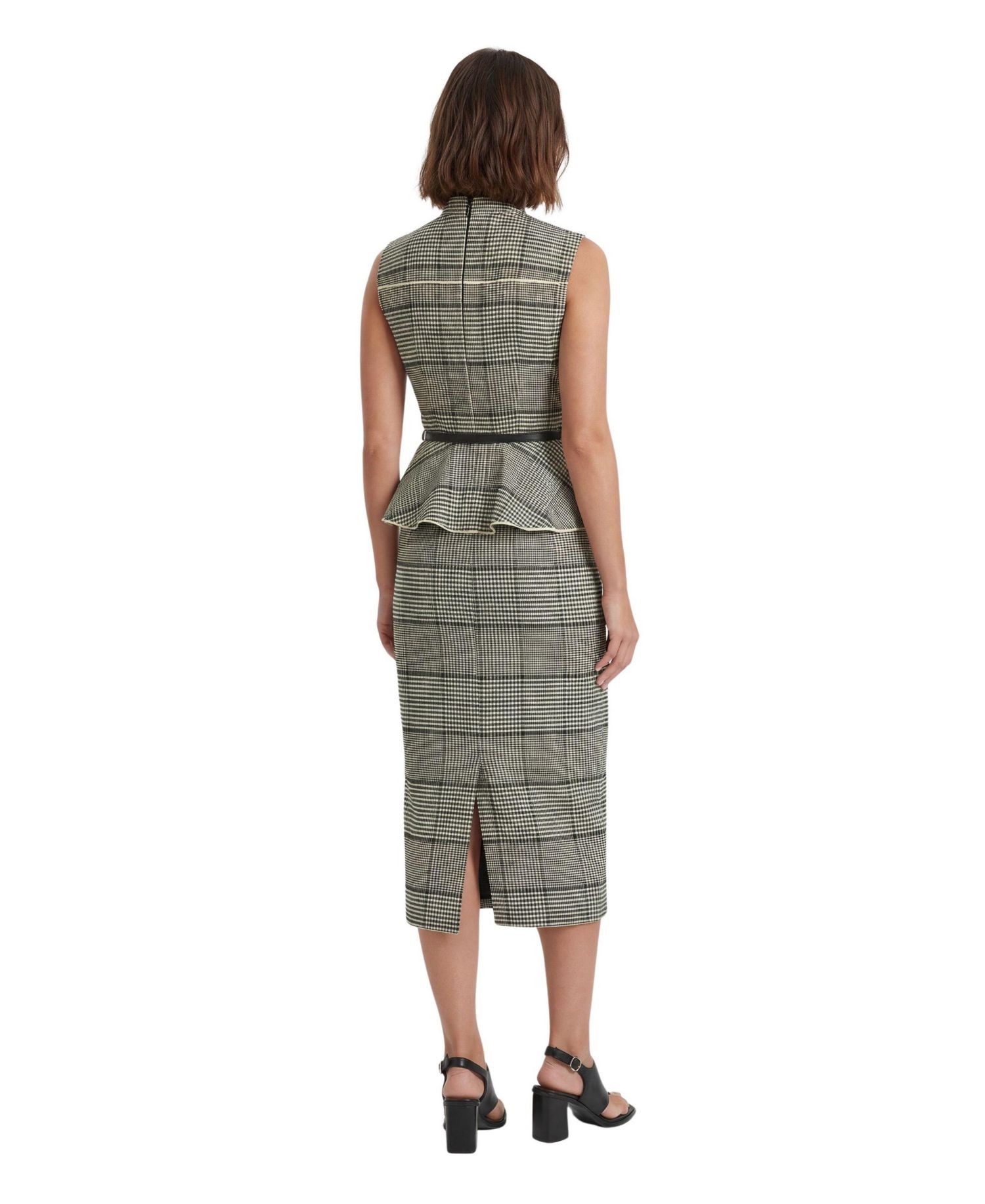 Women's Wedding Guest Check Peplum Midi Dress