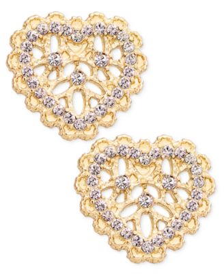 Crystal Gold-Tone Heart Stud Earrings