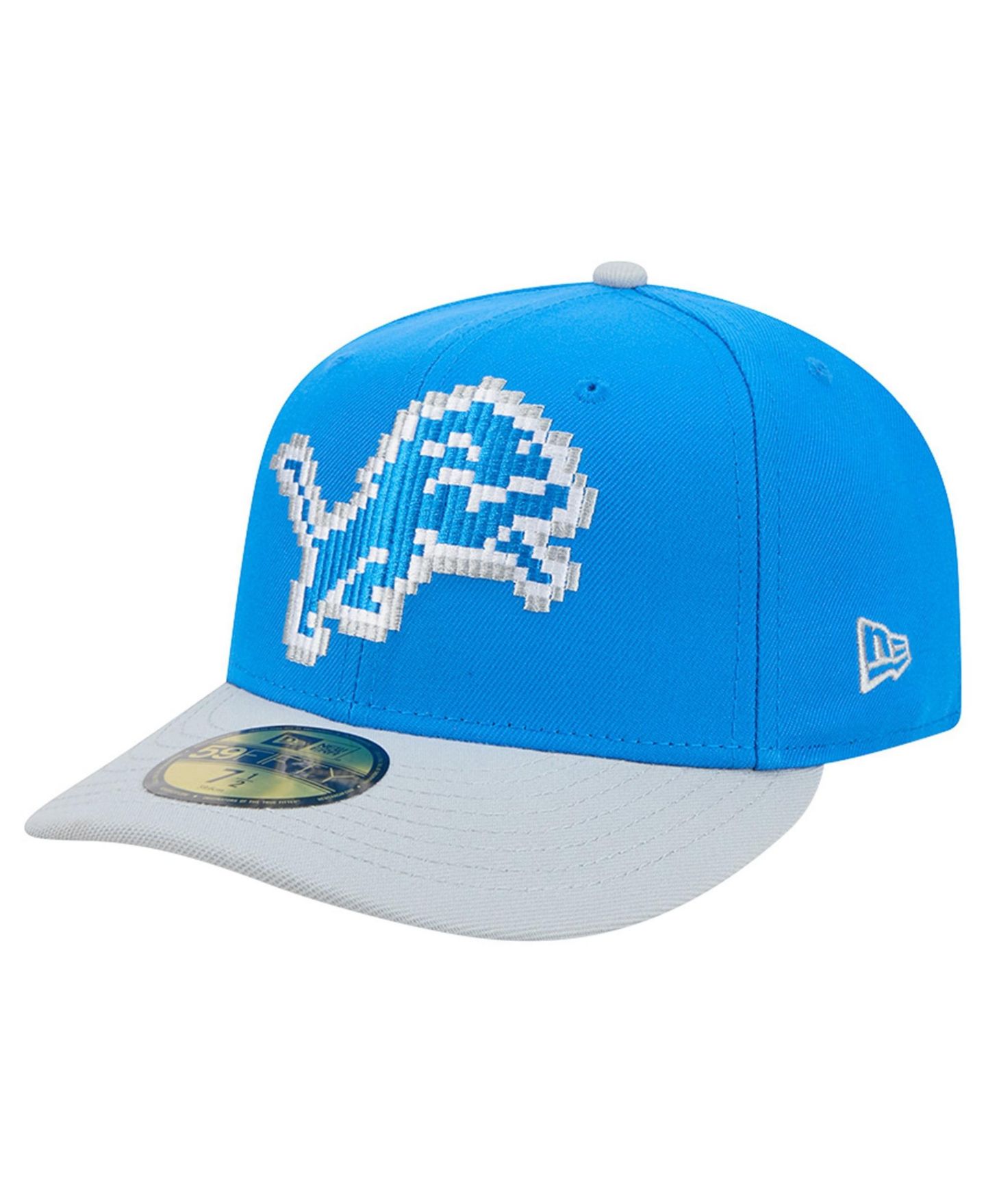 Мужская кепка New Era Blue/Silver Detroit Lions Pixel Curved 59FIFTY Fitted Hat, цвет: Синий / Серебристый — фото 3