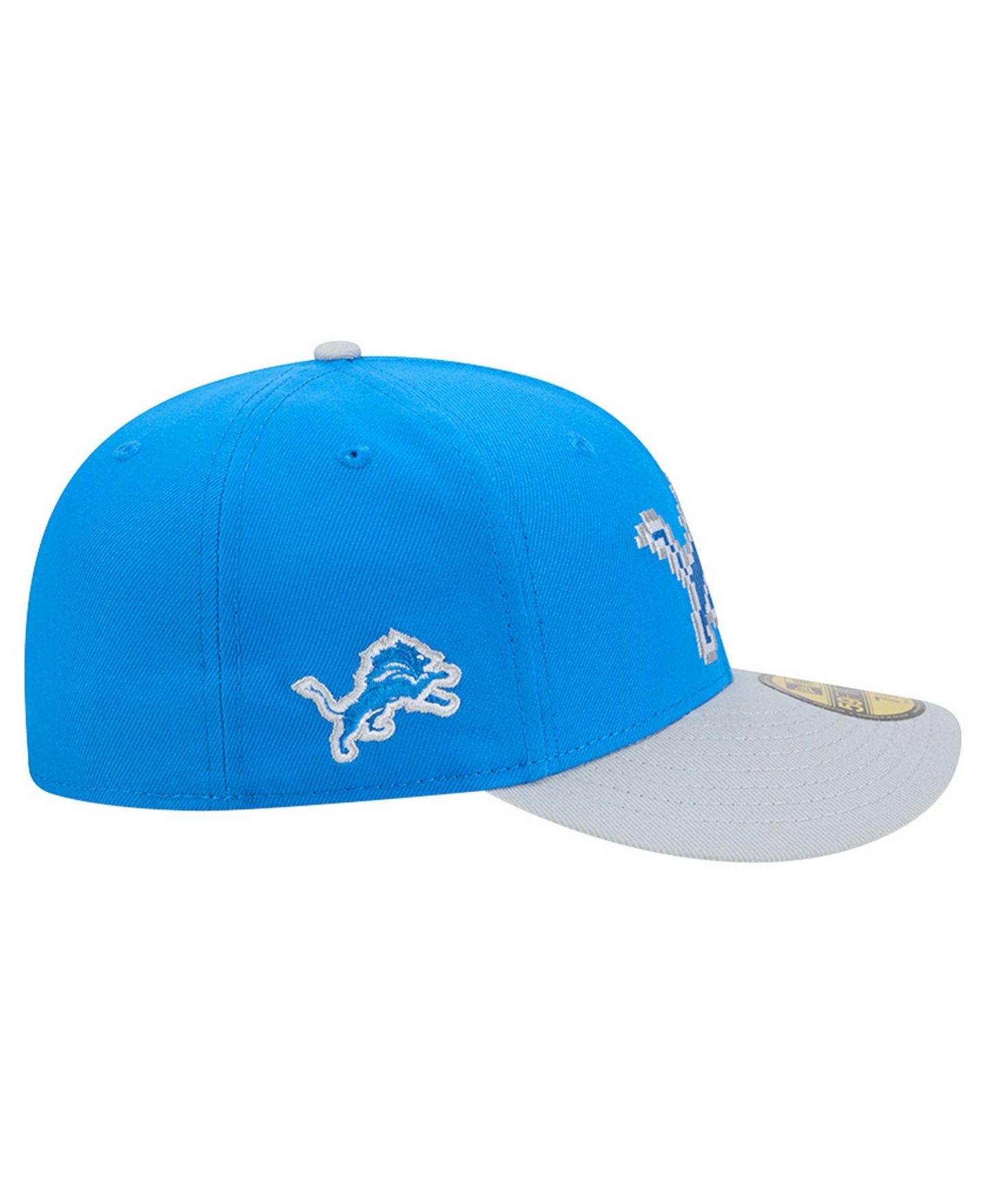 Мужская кепка New Era Blue/Silver Detroit Lions Pixel Curved 59FIFTY Fitted Hat, цвет: Синий / Серебристый — фото 6