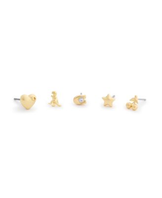 Glass Crystal Gold-Tone Mixed Classic Stud Earrings, 5-Piece Set