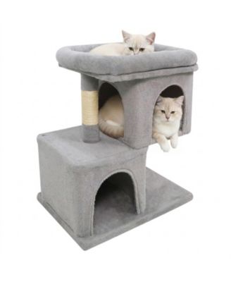 25.5 Inch Space-Saving Cat Tower with 2 Large Condos and 19 Inch Upholstered Perch