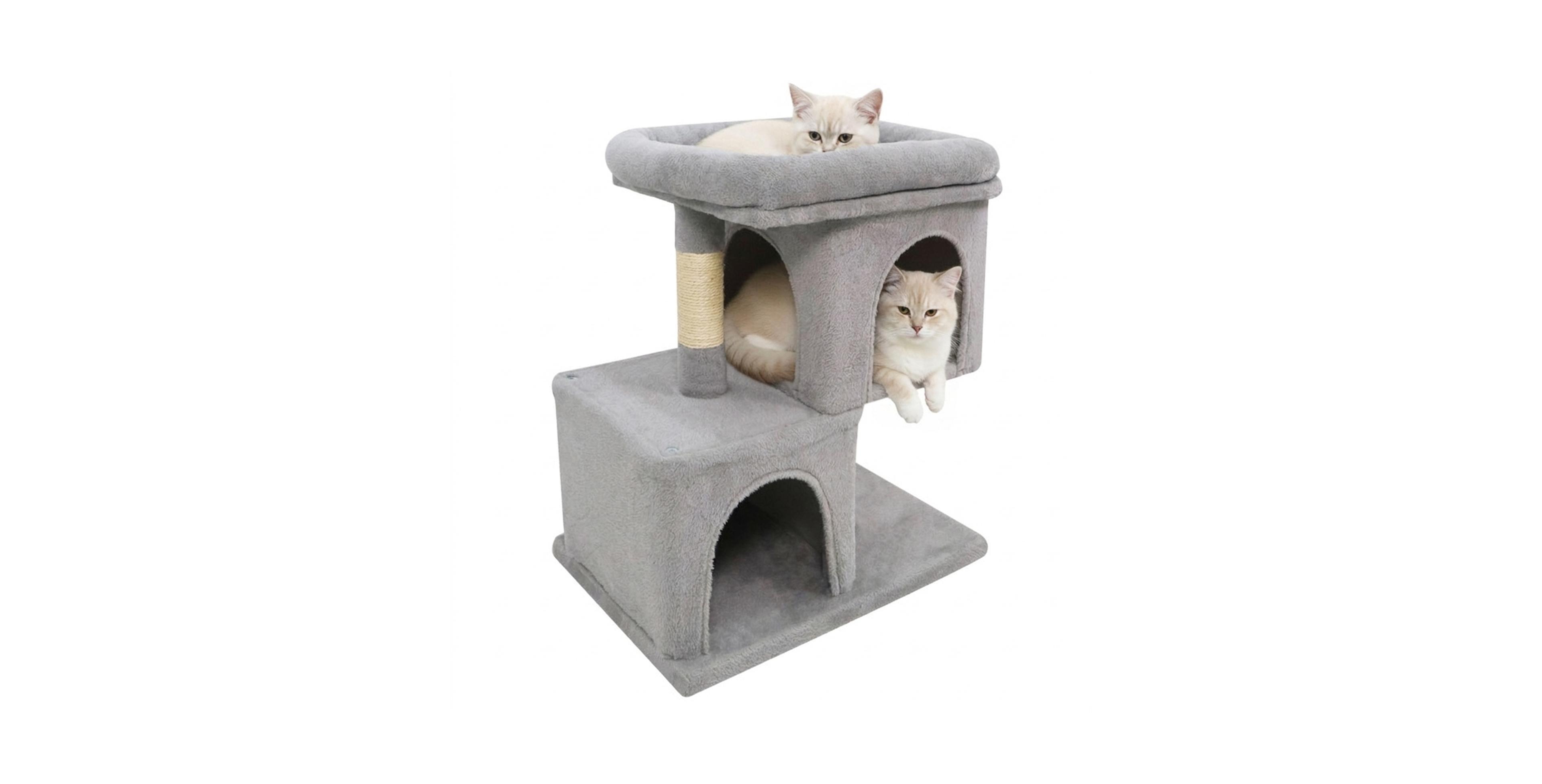 Sugift 25.5 Inch Space-Saving Cat Tower with 2 Large Condos and 19 Inch Upholstered Perch