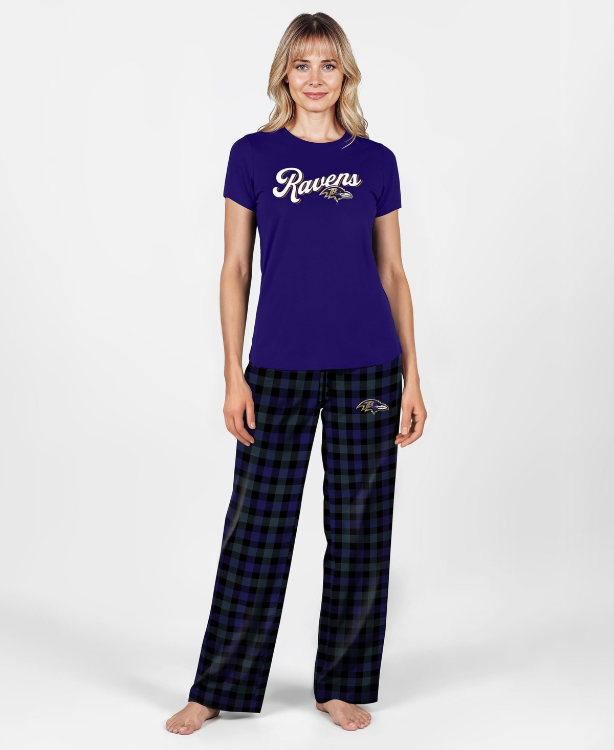 Concepts Sport Women's Highland Plaid Baltimore Ravens T-Shirt and Pajama Pants, 2-Piece Set - Purple, Black