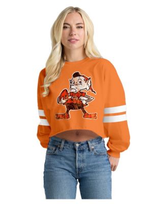 Women's  Orange Cleveland Browns Oversized Cropped Stripe Long Sleeve T-Shirt