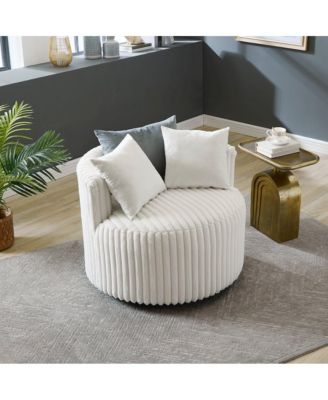 Malna Wide Wale Corduroy Upholstered Barrel Accent Chair with Wheels