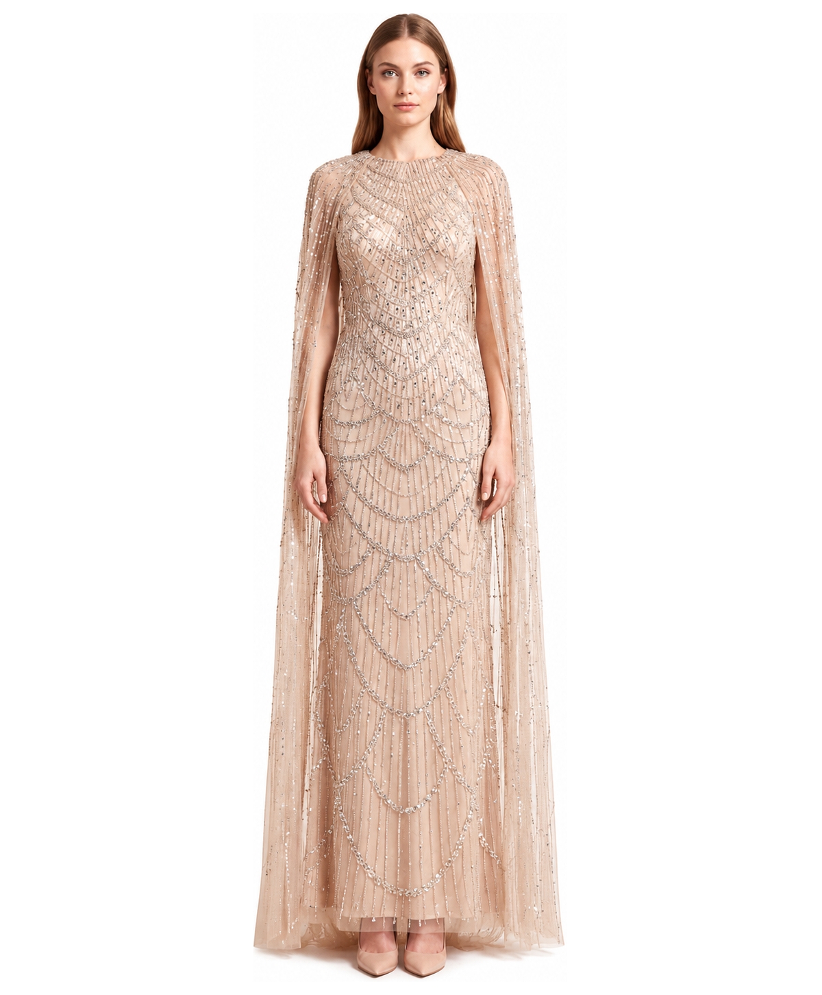 Lara Women's Beaded High-Neck Cape Gown