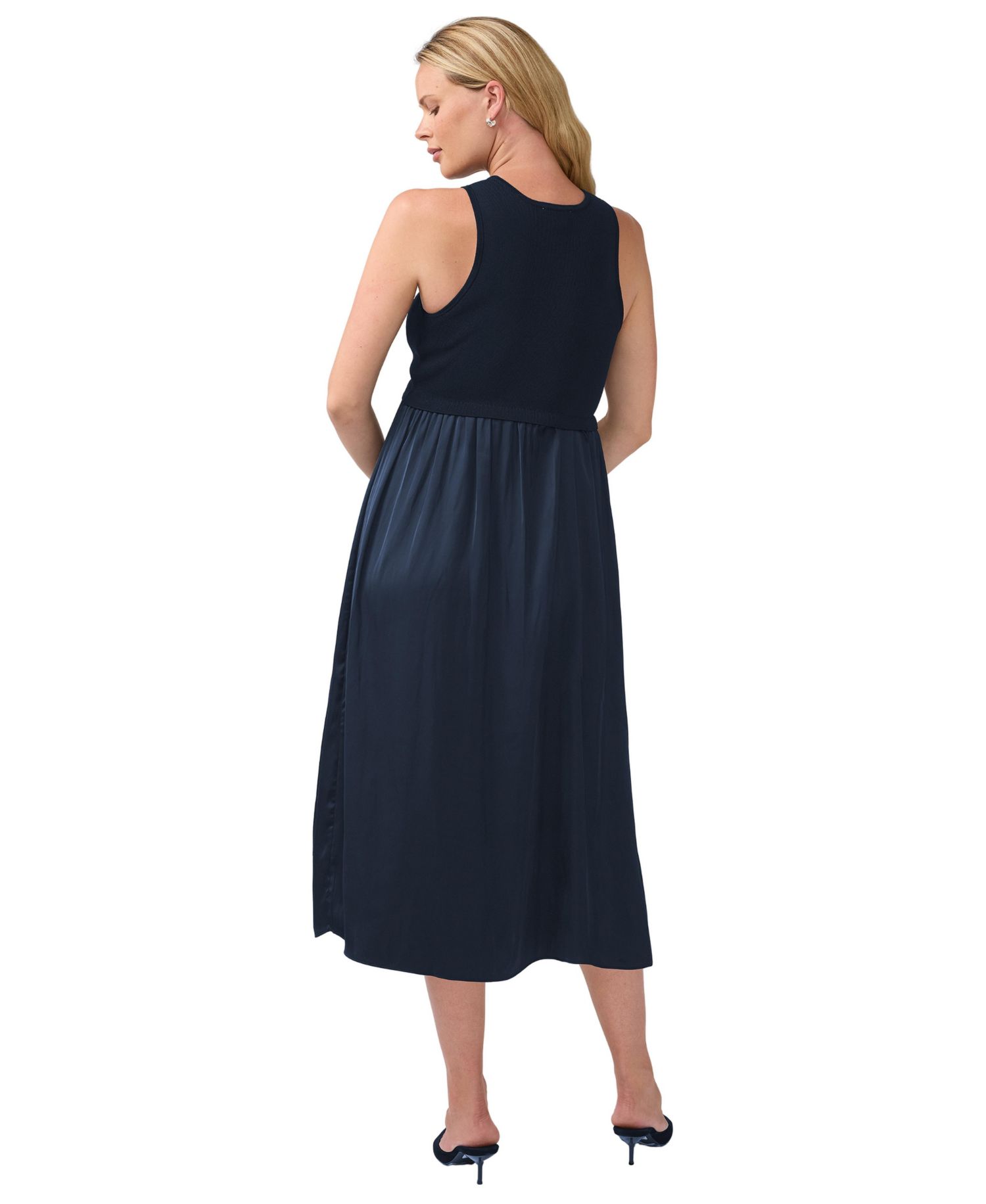 Maternity Mix Media A-Line Sleeveless Crewneck Dress