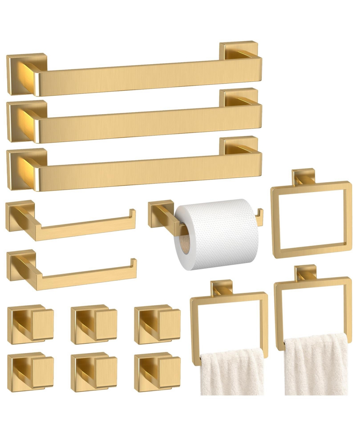 Cyqbd 15 Pieces 16" Bathroom Hardware Accessories Set Towel Bar - Gold