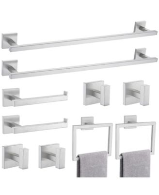 10 Pieces 23.6" Bathroom Hardware Set Stainless Steel Towel Bar Toilet Paper Holder Hooks Wall Mounted
