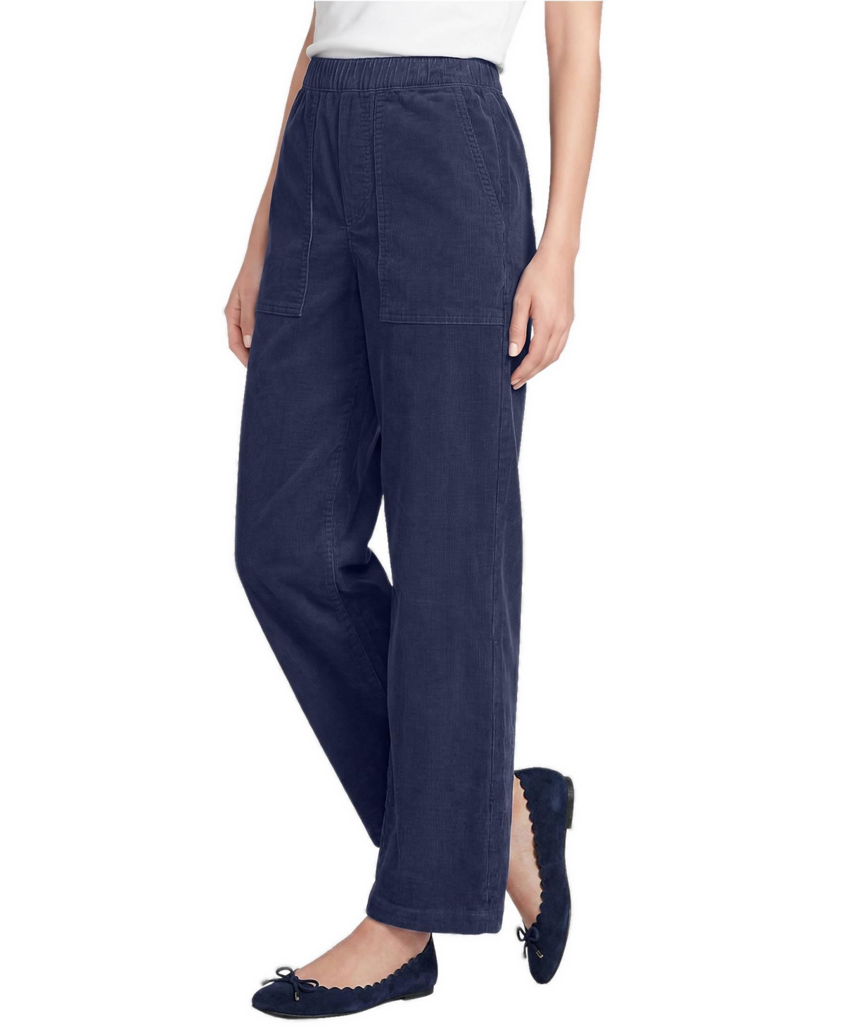 Lands' End Petite Corduroy High Rise Pull On Utility Barrel Leg Pants - Dusty indigo