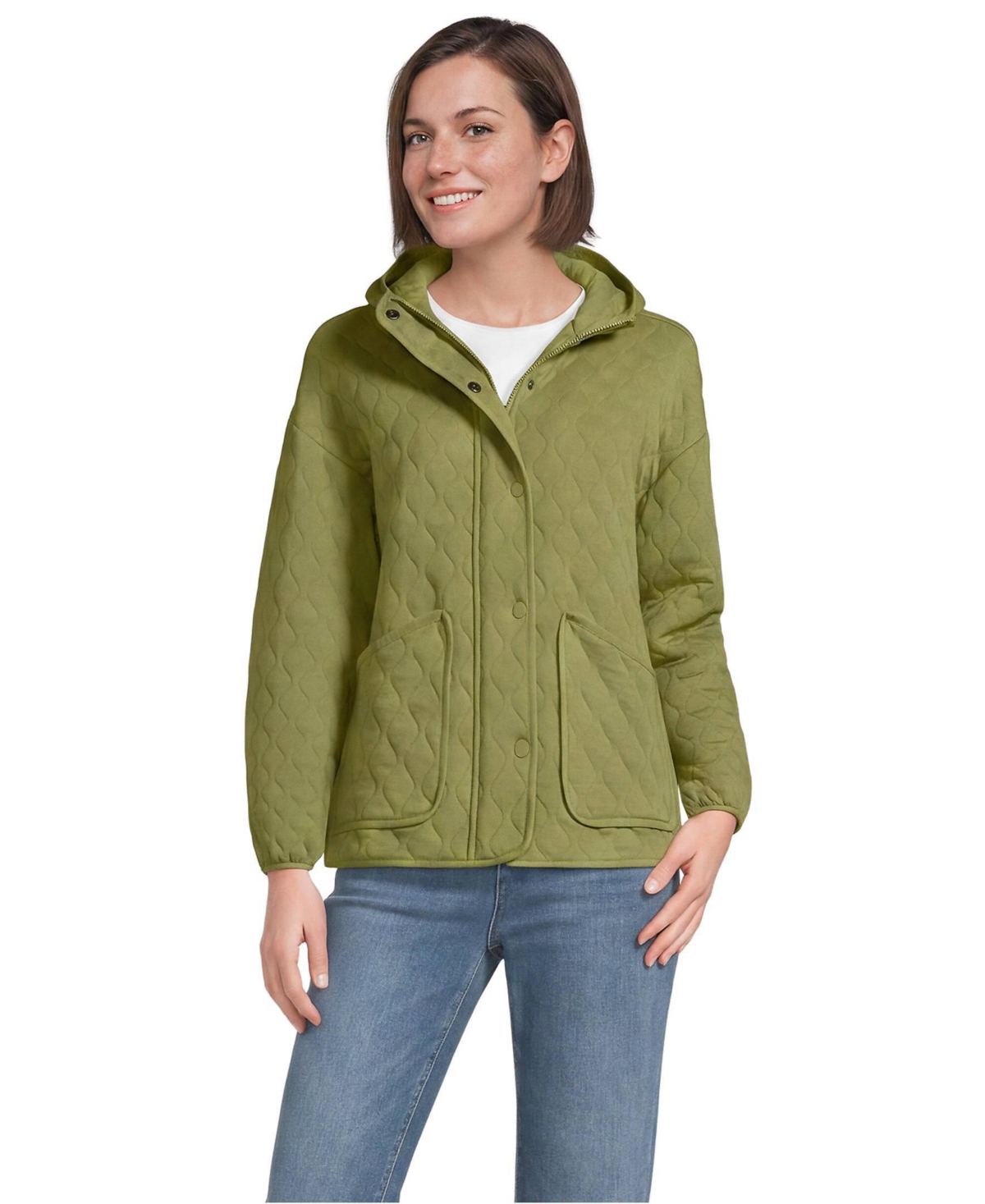 Lands' End Women's RainDefense Knit Quilted Hooded Full Zip Jacket