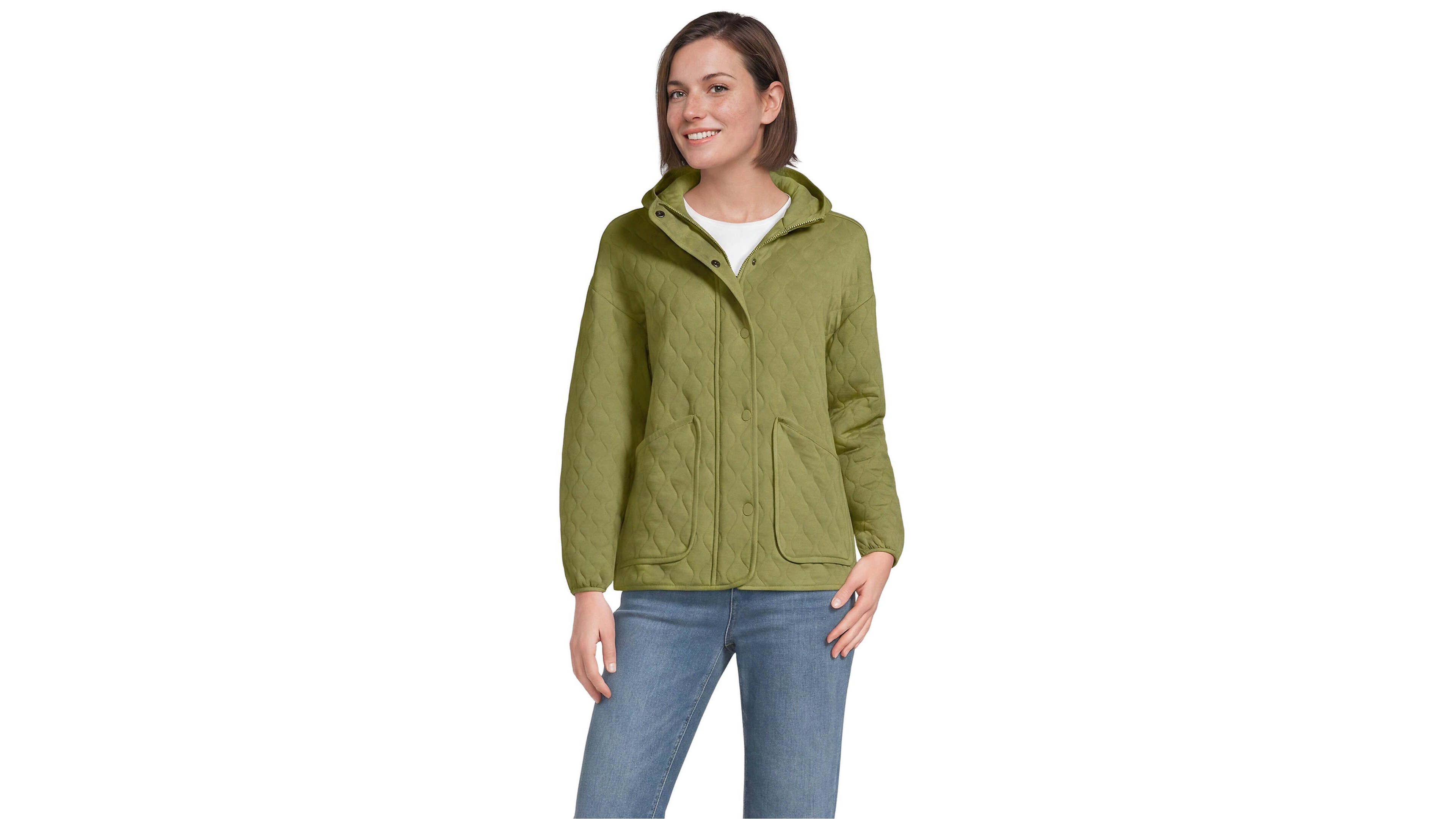 Lands' End Women's RainDefense Knit Quilted Hooded Full Zip Jacket