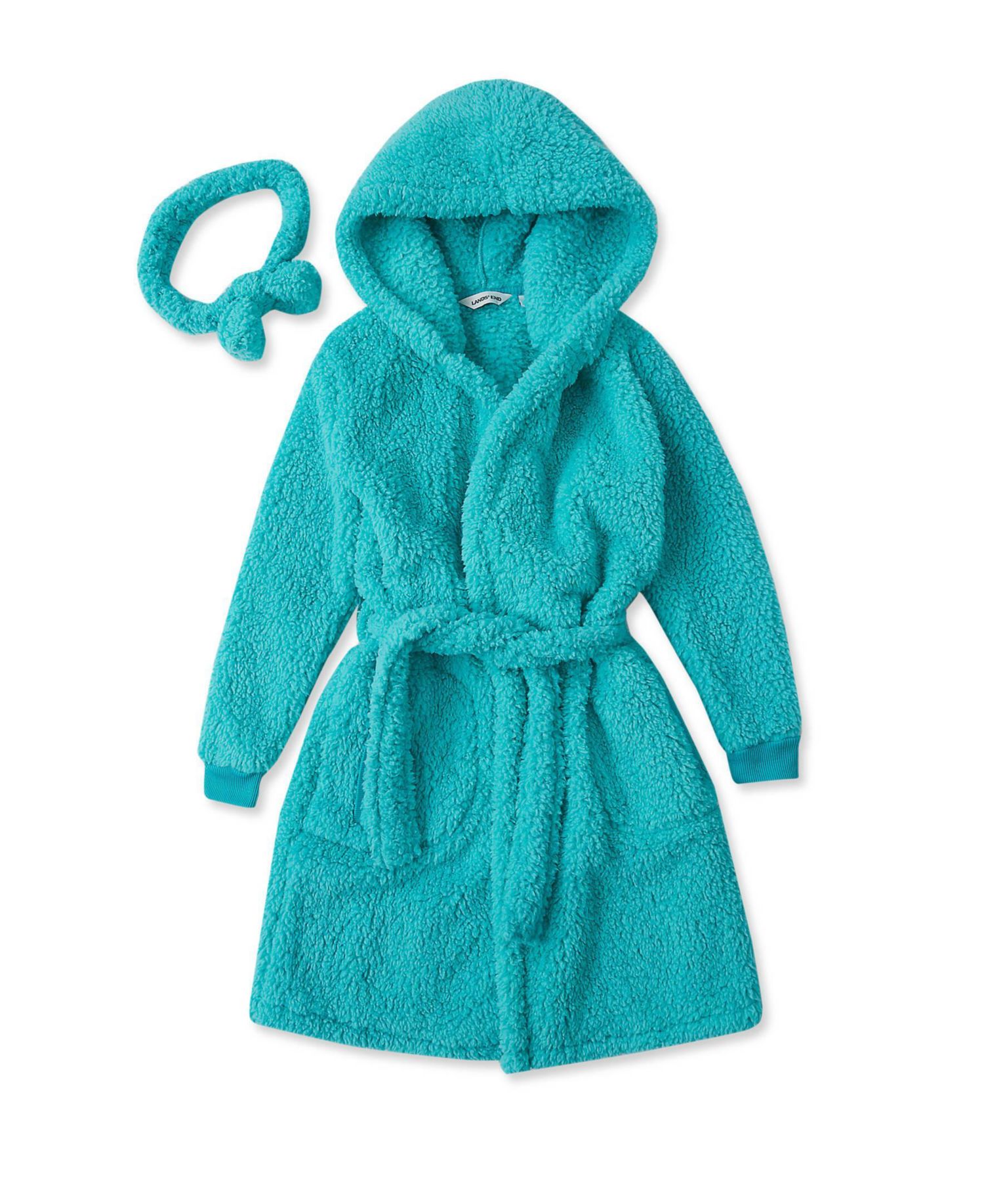Big Girls High Pile Plush Hooded Robe and Headband