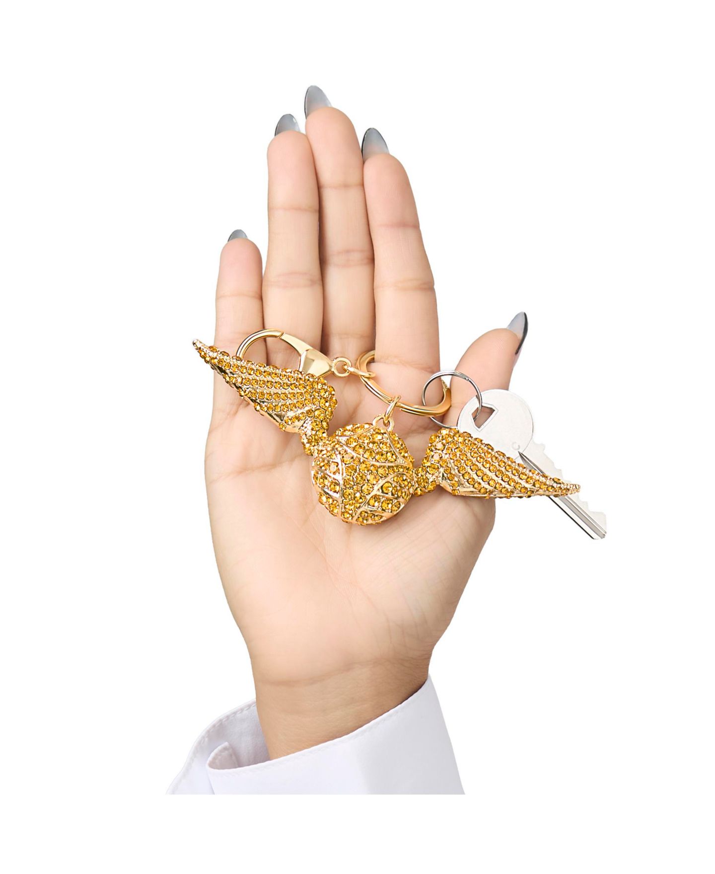 Женский брелок Harry Potter Golden Snitch Keychain Bag Charm Pave Crystal Official License, цвет: Золотой — фото 4