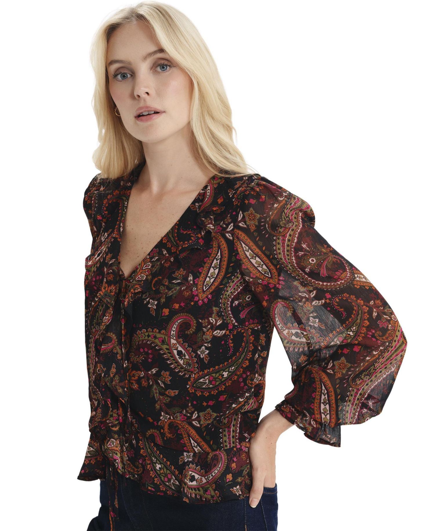 Women's Janelle Printed Chiffon Long-Sleeve Blouse