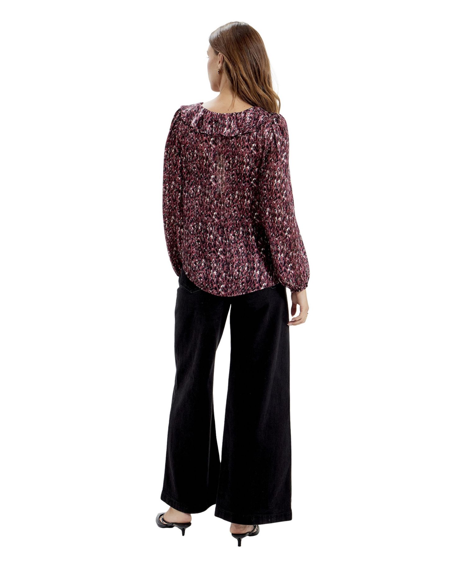 Women's Trinity Printed V-Neck Long-Sleeve Chiffon Blouse