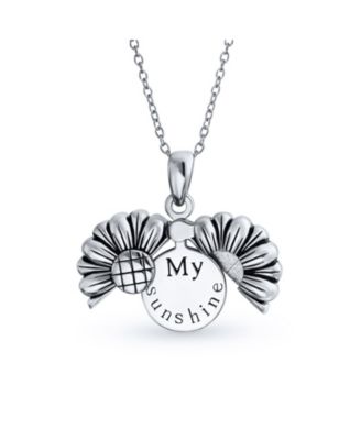 MY SUNSHINE Sunflower Locket Pendant Necklace Silver .925 Sterling Silver