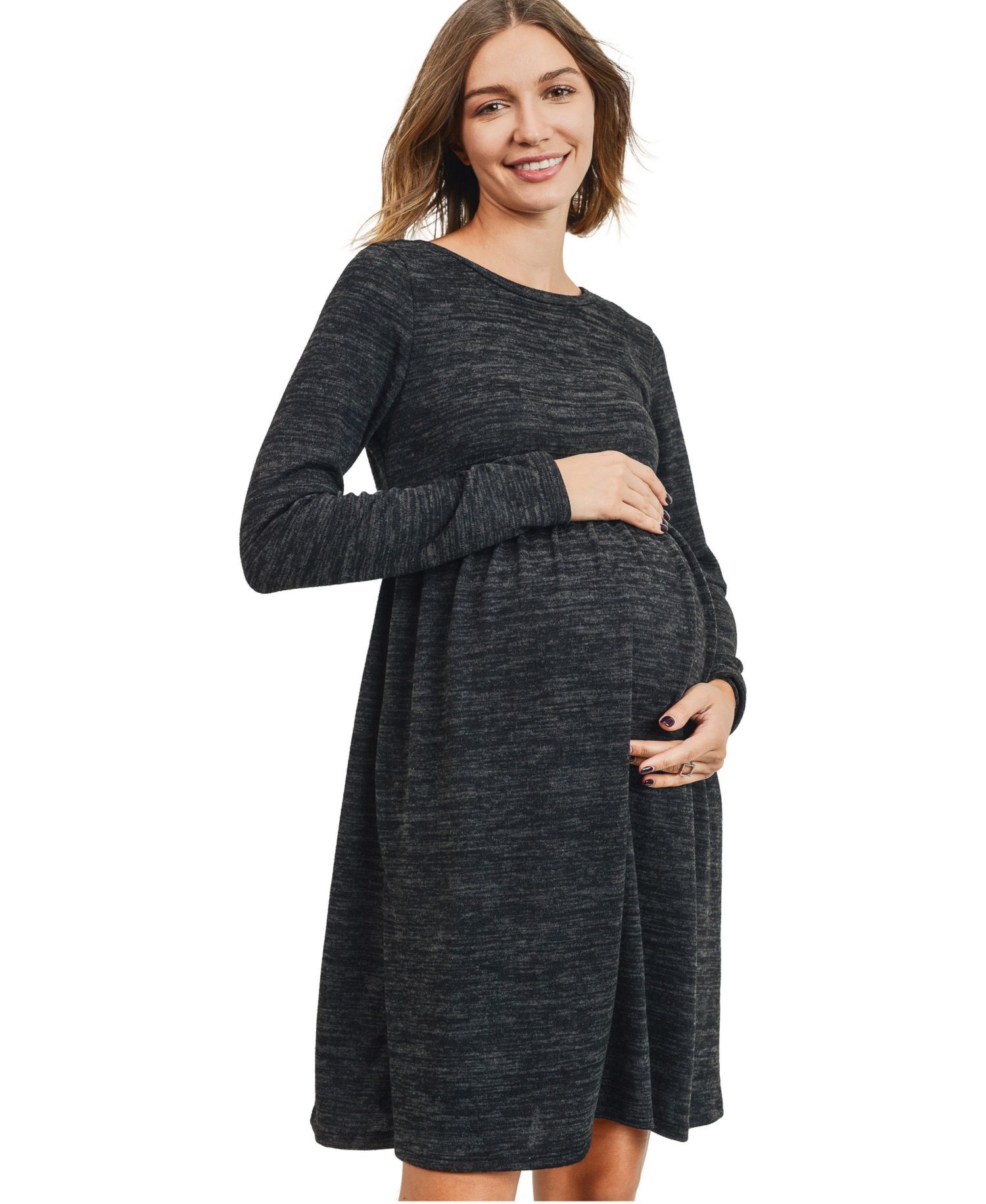 Maternity Long-Sleeve Empire-Waist Pocket Dress