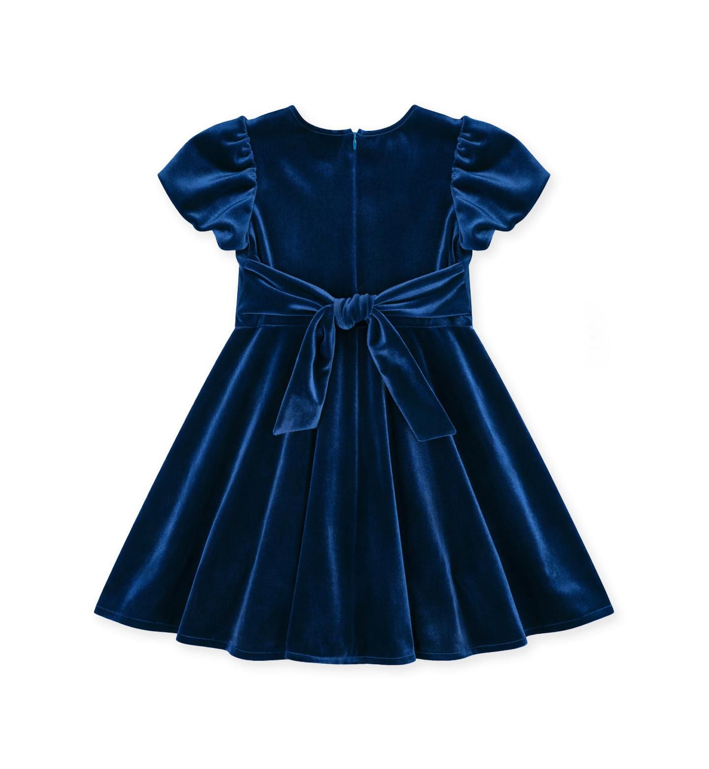 Платье Florence Eiseman Bubble-Sleeve Stretch Velvet Dress для девочек, цвет: Королевский синий бархатный — фото 2