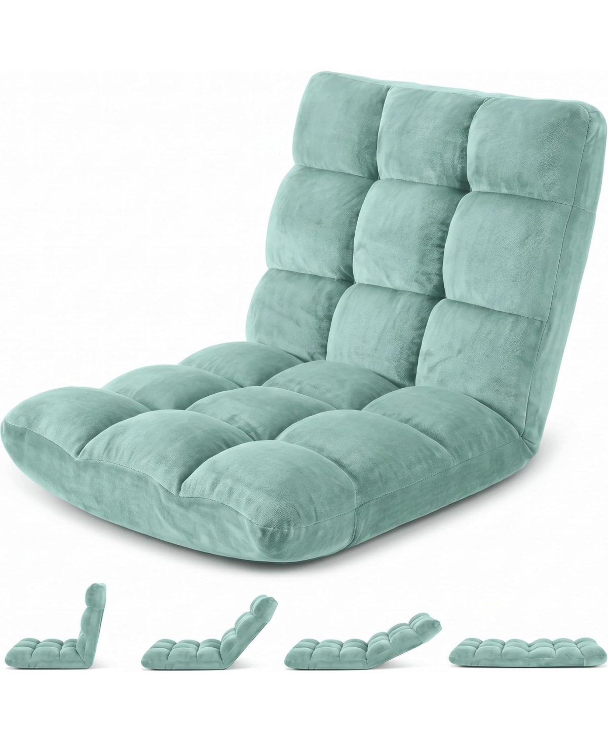 gaomon Folding Floor Chair with Back Support, 14 Adjustable Positions, Lounge Chair for Gaming and Reading - Light Blue
