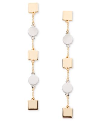 Two-Tone Disc & Square Linear Earrings