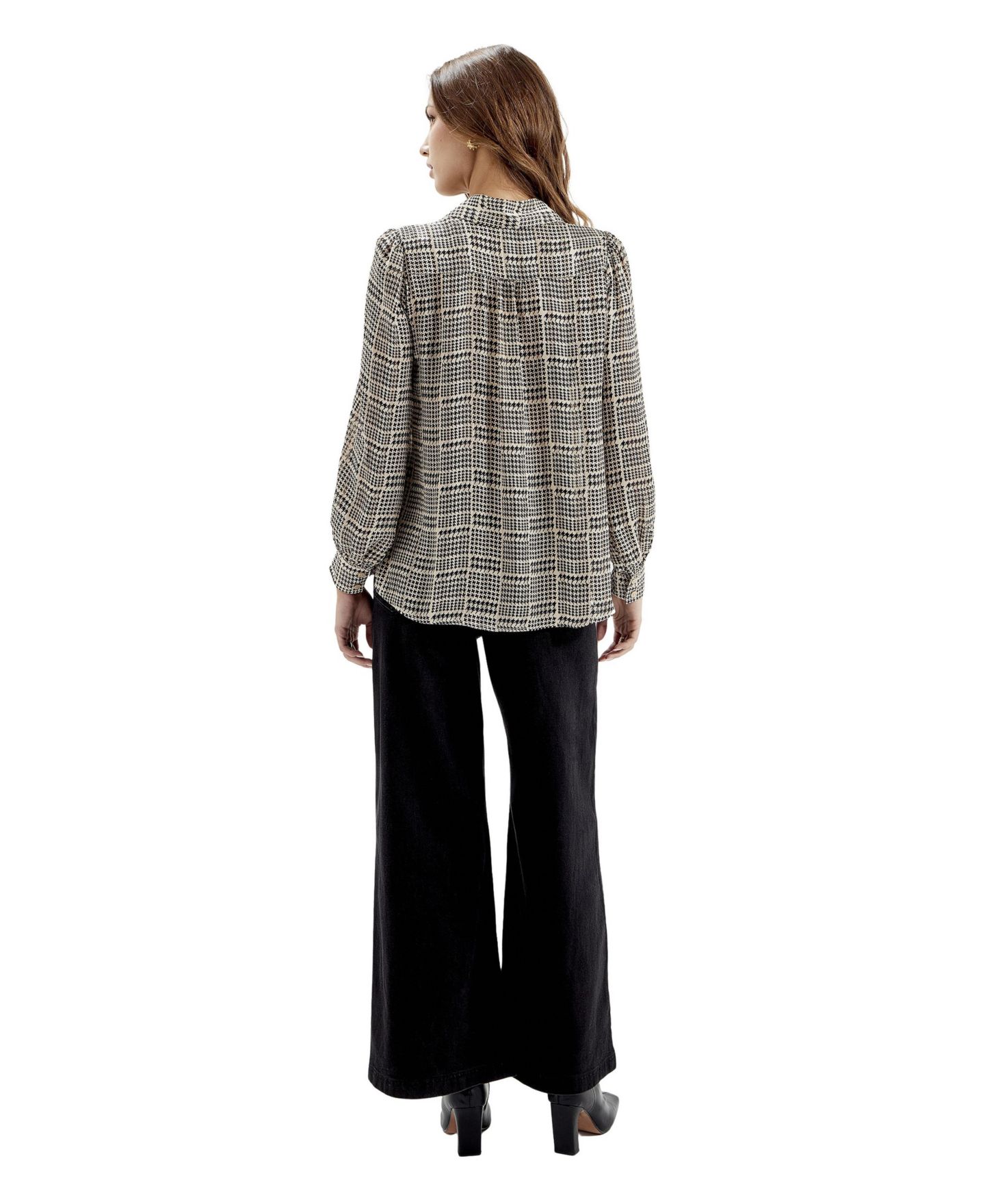 Женская блузка Finery London Melina Long Sleeve Chiffon, цвет: Бежевая гусиная лапка — фото 2