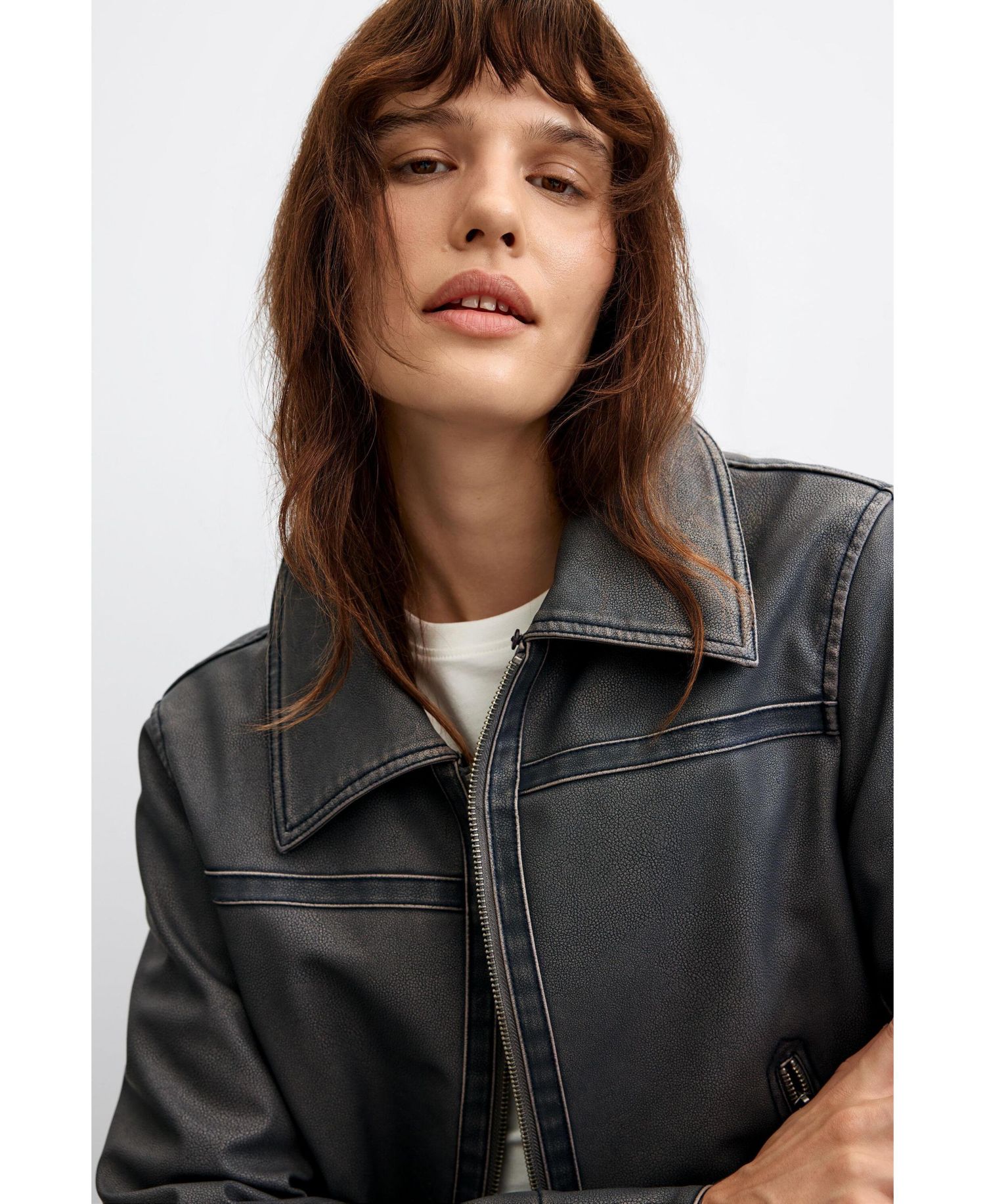 Women's Faux Leather Jacket with Fur Collar