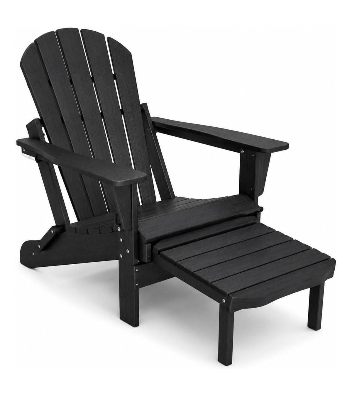 gaomon Folding Adirondack Chair with Retractable Ottoman - Outdoor Patio Lounge Adjustable Backrest and Cup Holder