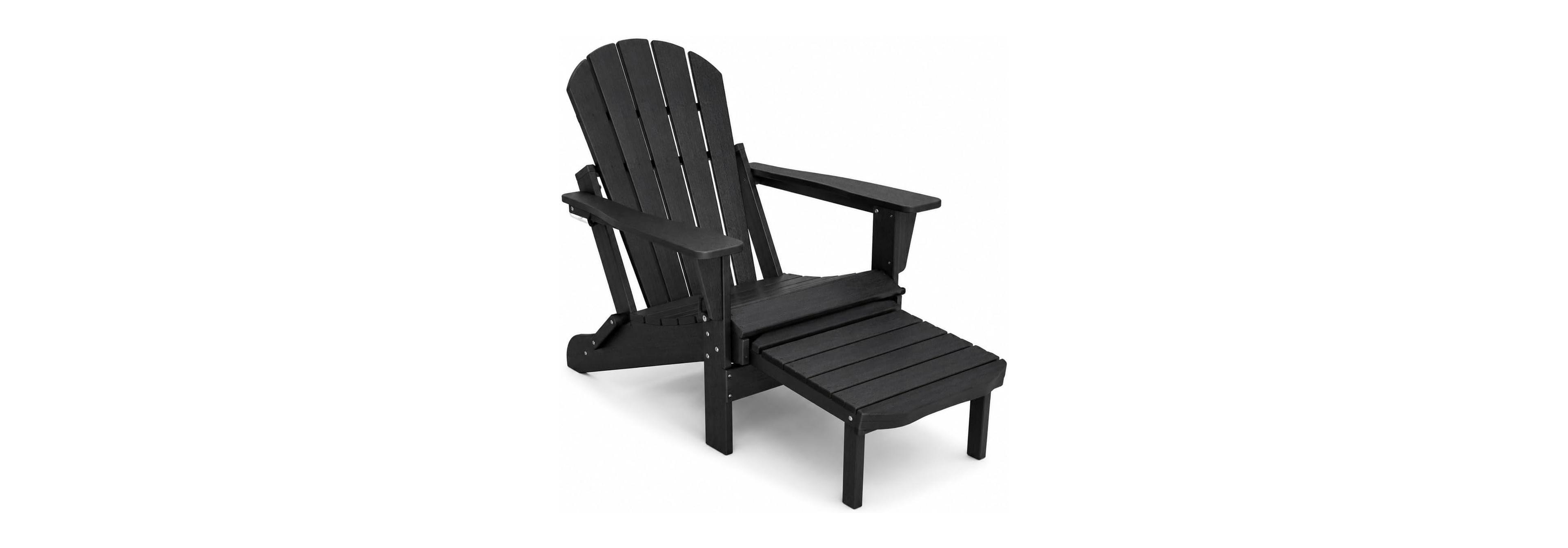 gaomon Folding Adirondack Chair with Retractable Ottoman - Outdoor Patio Lounge Adjustable Backrest and Cup Holder