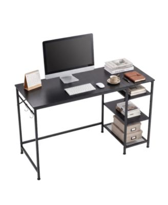 Reversible 47.2" Home Office Computer Desk and Storage Shelves, 2-Tier Wood Shelf and Iron Mesh Shelf, Waterproof Mark-Resistant Frame
