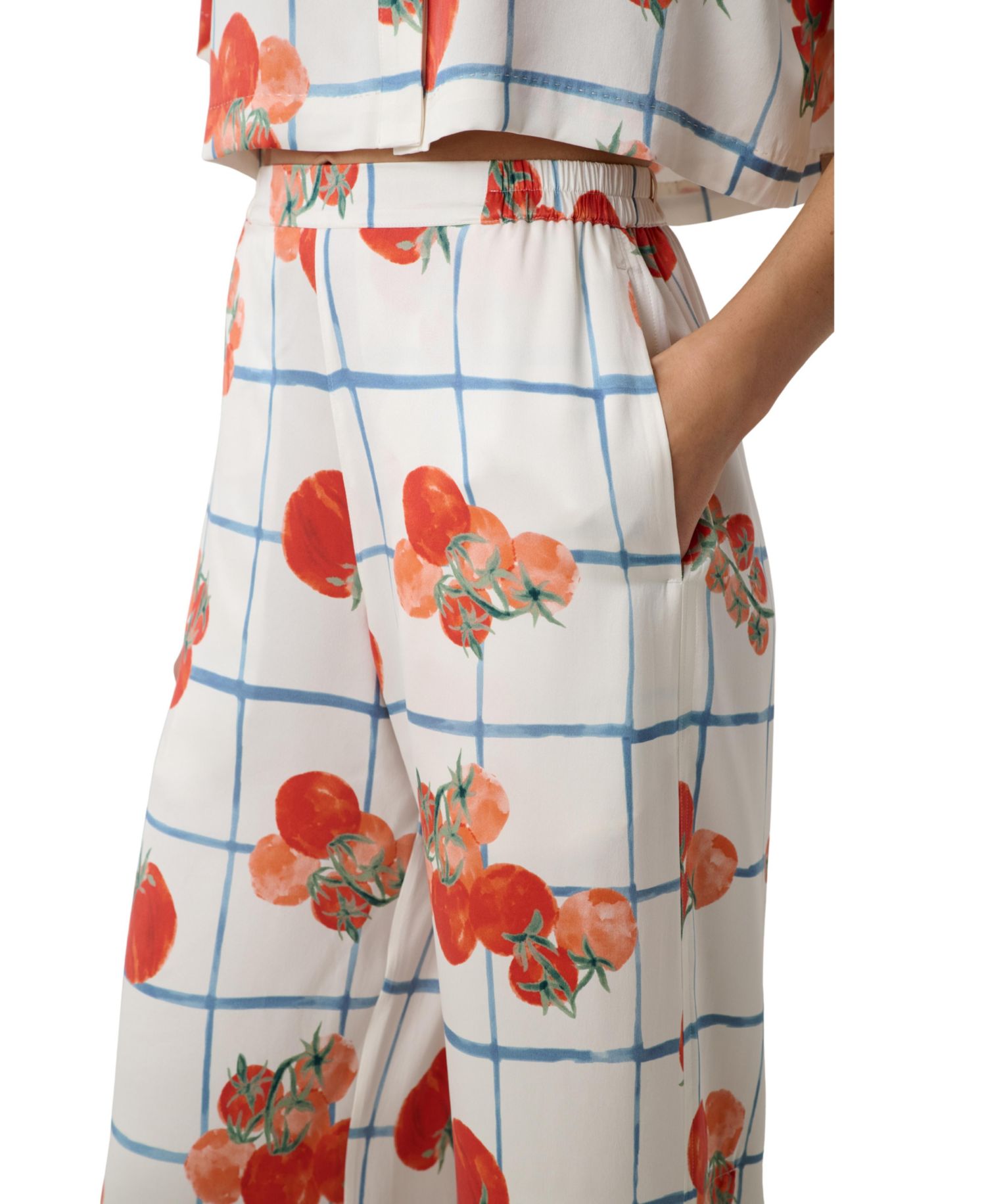 Women's High-Rise Short-Sleeve Button-Down Top and Pant, 2-Piece Set