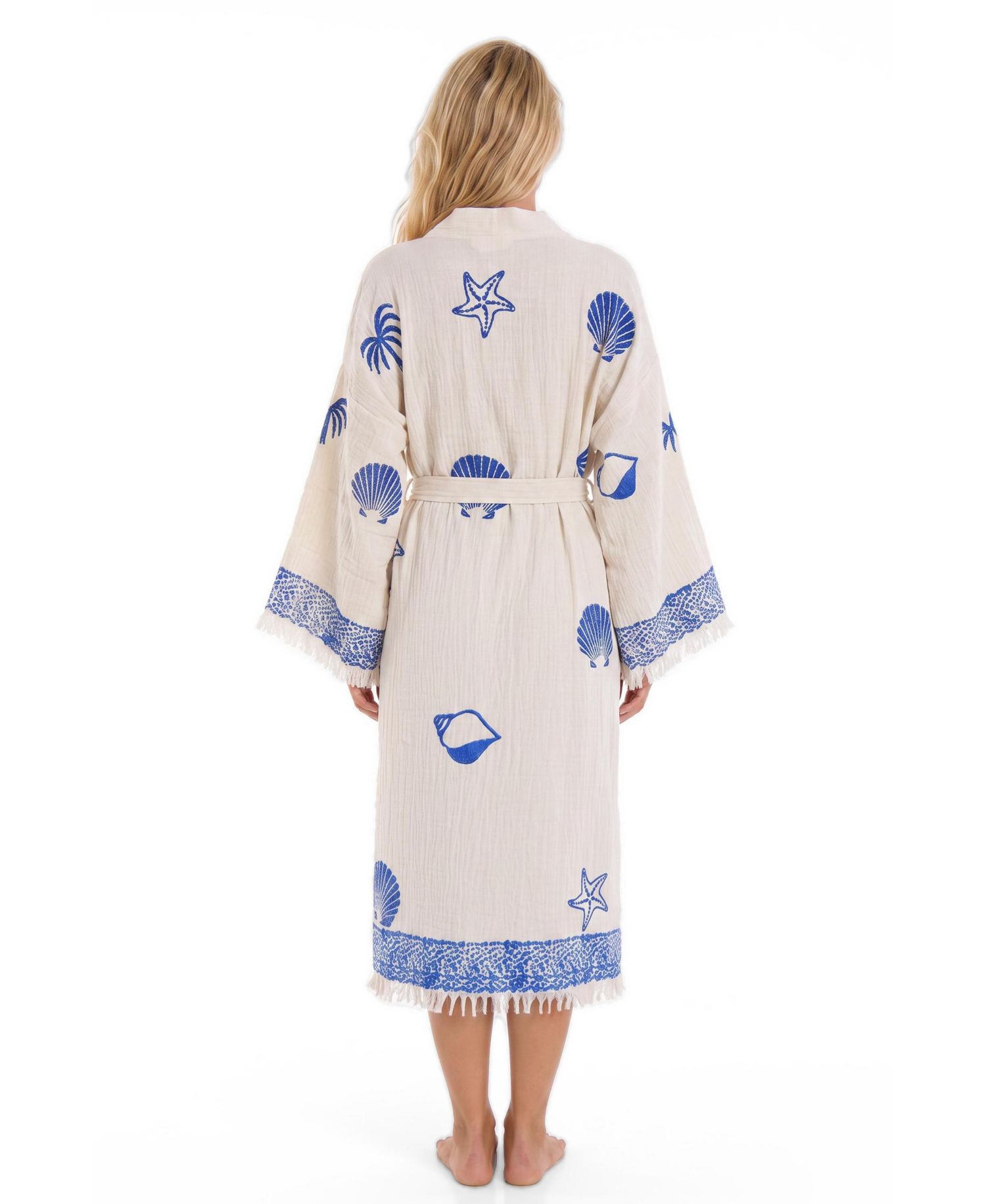 Women's Nerina V-Neck Long-Sleeve Shell-Print Beach Cover-Up Robe
