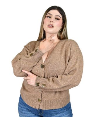 Plus Size Long-Sleeve V-Neck Ribbed-Cuff Cardigan
